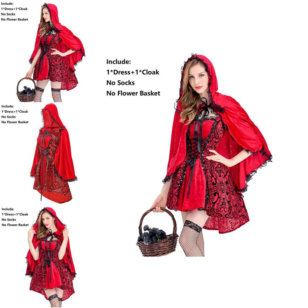Womens Little Red Riding Hood Gothic Cape Dress Perfect For Halloween Role Play And Events