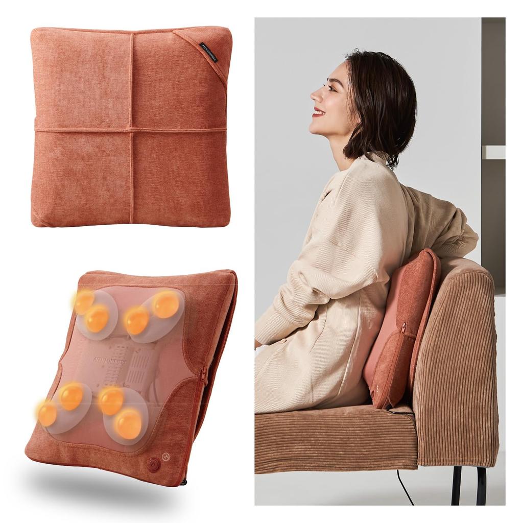 ATEX Lourdes Premium Massage Cushion for Neck, Waist, Shoulders, and Back, Double Massage®, Orange Brown, AX-HC319br