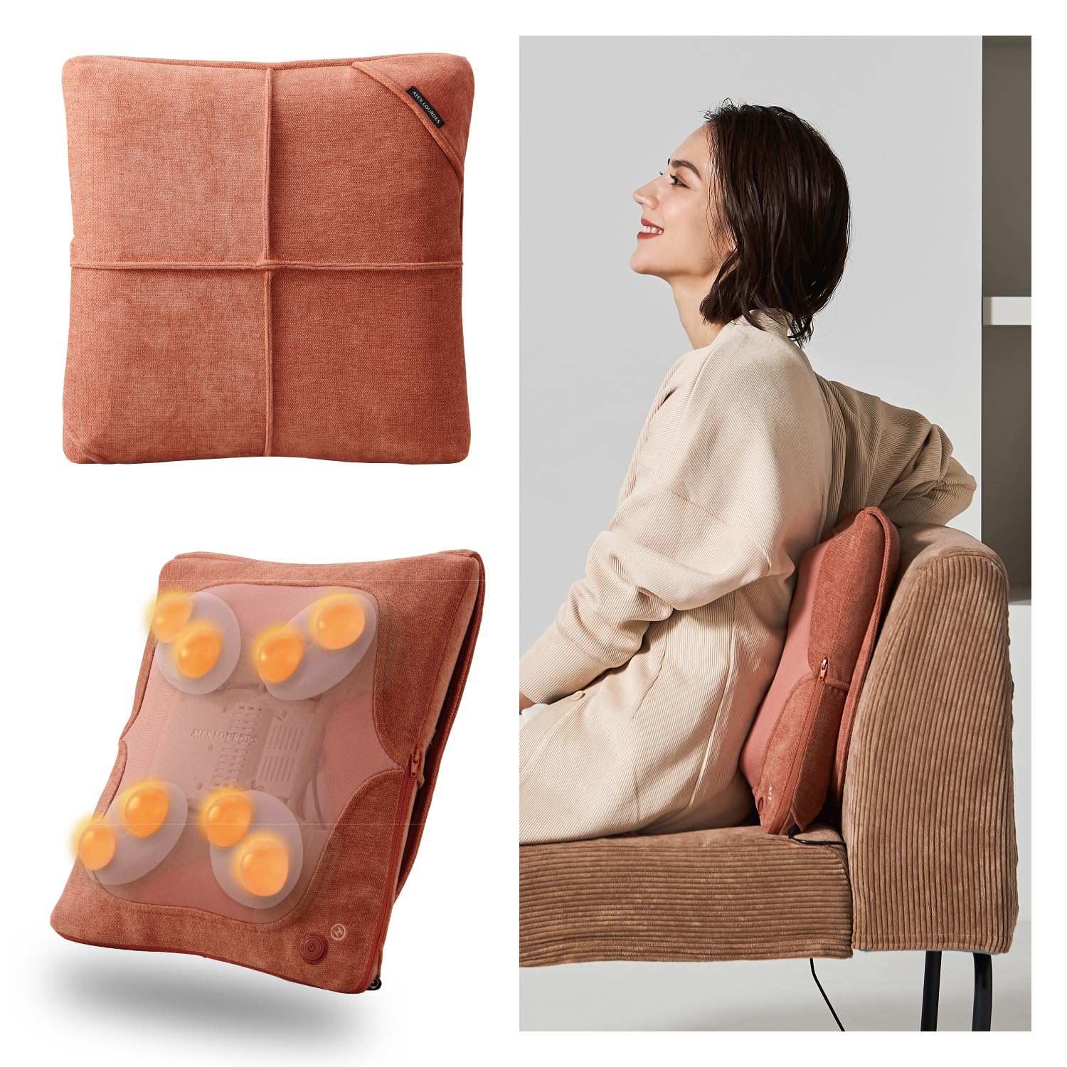 

Массажная подушка ATEX Lourdes Premium для шеи, талии, плеч и спины, Double Massage®, оранжево-коричневая, AX-HC319br