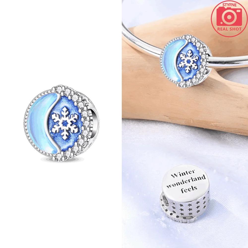 Authentic copper Blue Snowflake Bow Pendant Romantic Star Shape Glass Heart Bead Charms Compatible With Bracelets Diy Jewellery Gift Accessory Making