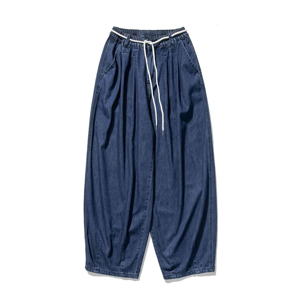 Men Loose Harajuku Denim Pants Men Vintage Elastic Waist Jeans Male Hip Hop Wide Leg Pants Man Solid Color Trousers