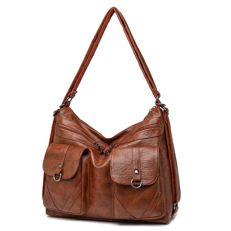Damen Tasche Vintage Umhängetasche Große Kapazität Multi-Pocket PU Weiches Leder