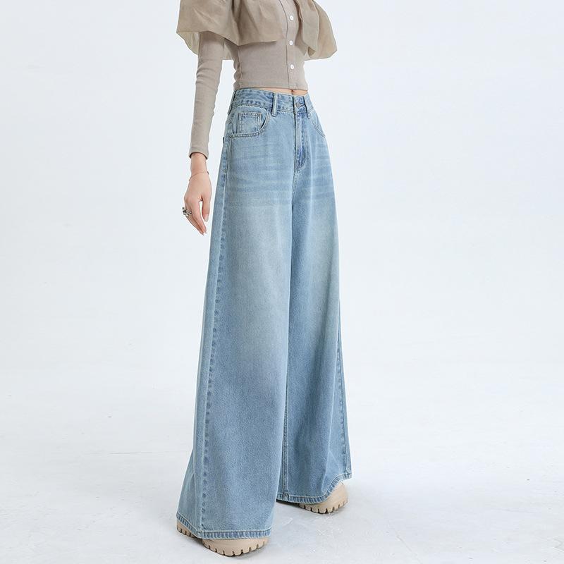Autumn Light Blue High Waist Oversized Swing Wide Leg Casual Denim Pants Ladies Casual Pants Oversize Denim Trousers