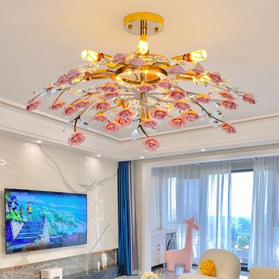 Style Garden Pendant Lamp Romantic Bedroom Lamp Warm Room Ceiling Lamp Fashion Rose Pendant Crystal Lamp