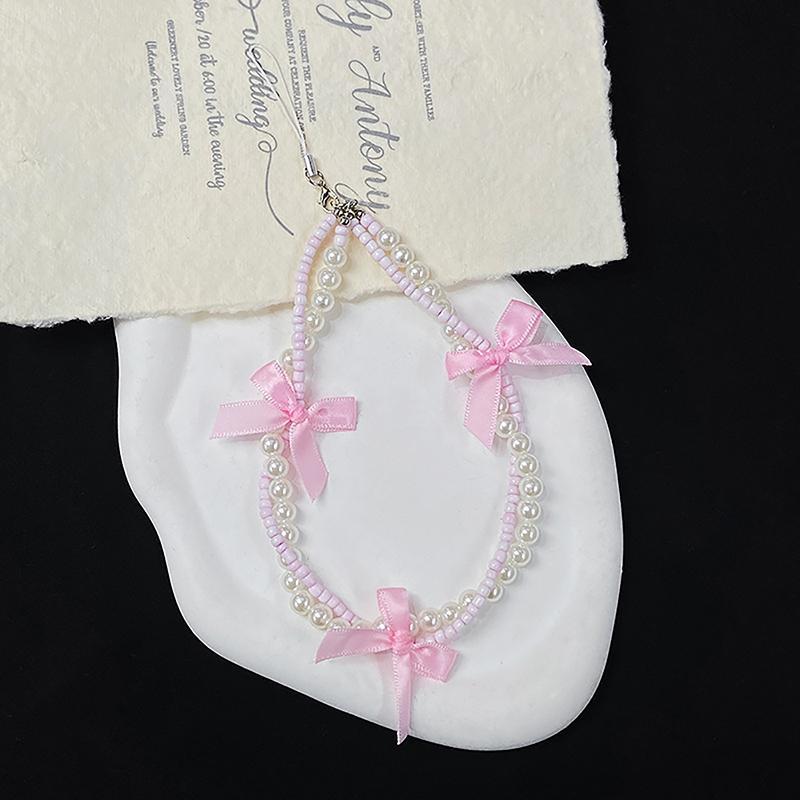 

Корейский Инс Стиль Y2K Милый Сладкий Бант Жемчужный Бисером Цепочка для Телефона Брелок Шарм Шнурок Подвеска для Украшения Рюкзака розовый