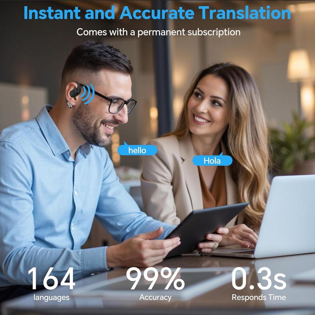 AI Translation Earbuds 164 Languages Translator Headphones Wireless Earphones Bluetooth 5.4 Headphones, Audifonos Traductores Translating Device