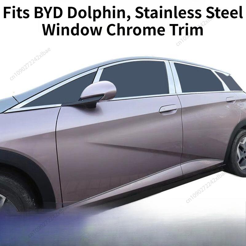 Fits BYD Dolphin 2023-2026, Stainless Steel Chrome Trim, Exterior Modification Window Decorative Strips Chromium Styling