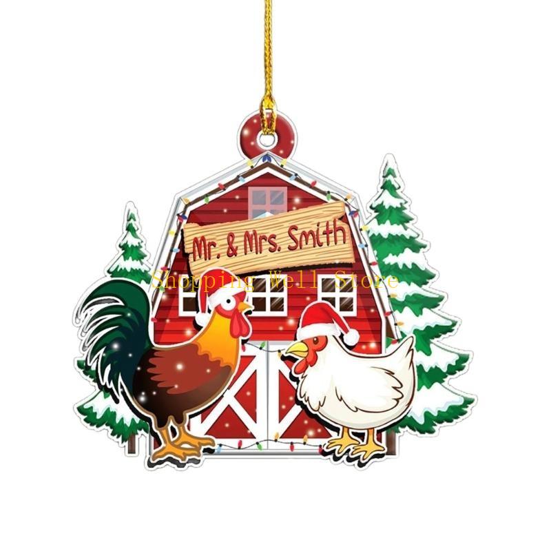 KX4B Christmas Chicken Hanging Pendant Acrylic Animal Ornament for Christmas Tree Car