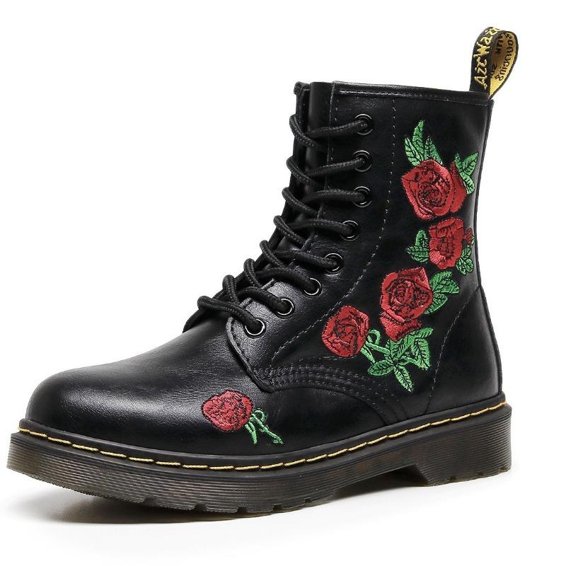 

Martin boots women s hole embroidery women s shoes embroidery rose hightop British leather casual retro tooling 35 чёрный