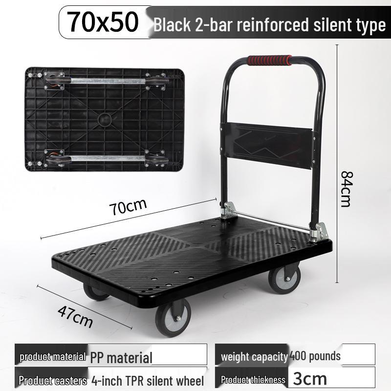 Foldable Silent Flatbed Hand Truck - Portable Plastic Cart for Household Cargo Hauling