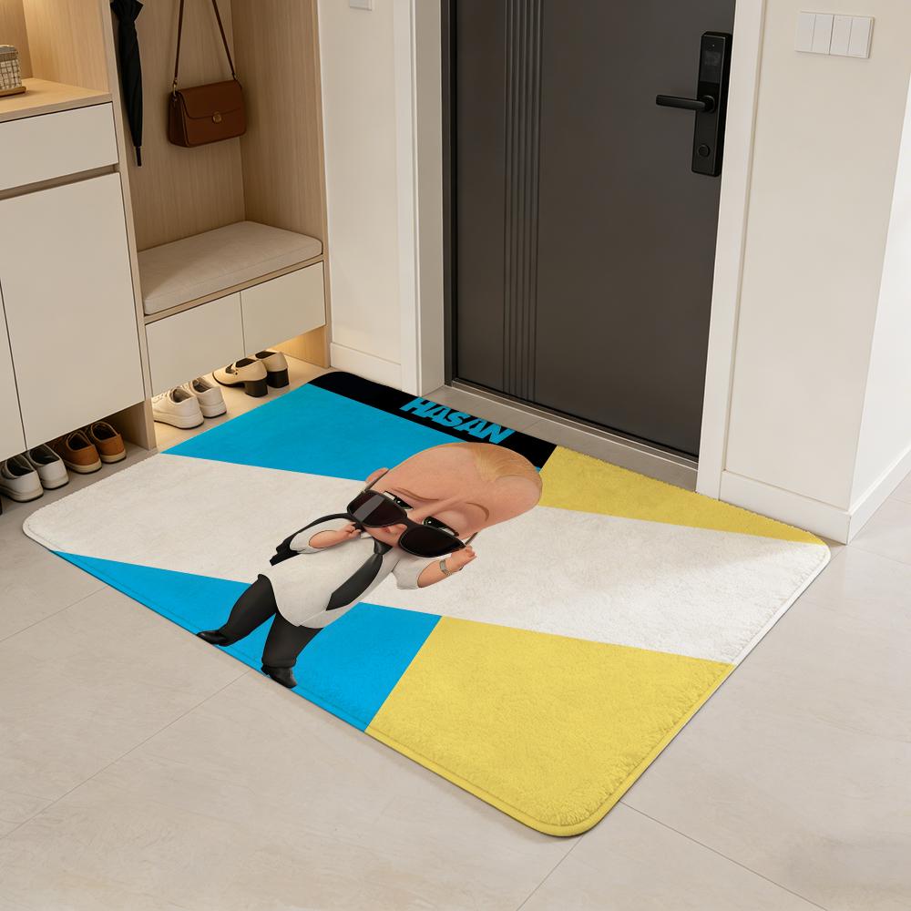 movie T-The Boss Baby Floor Mat Flannel Door Mat Non-Slip Absorbent Washable Indoor Home Rug
