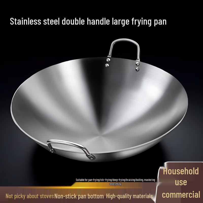 Supercloud Commercial 304 Stainless Steel Double-Handle Round Wok