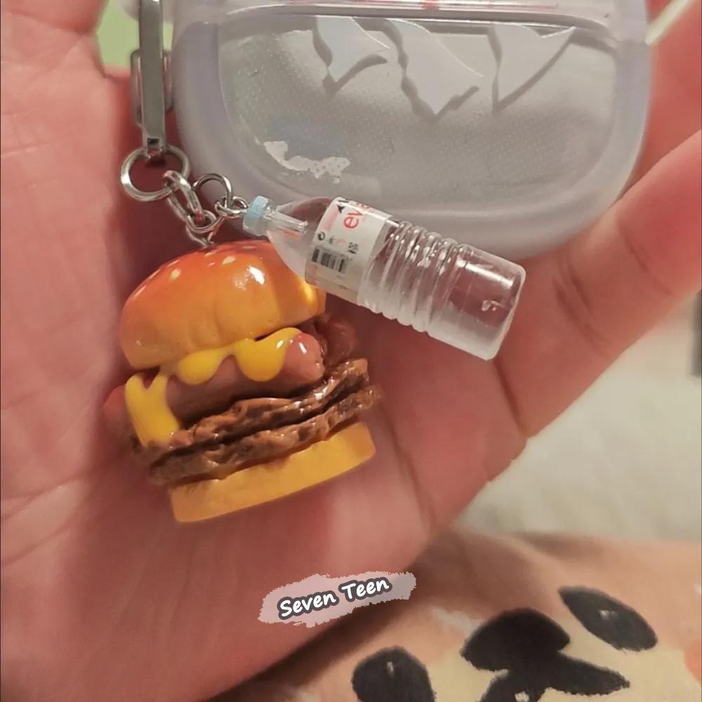 Not Vegetarian! Creative Cheese Hot Dog Double Beef Patty Full Load Burger Pendant Keychain Backpack Ornament For Students