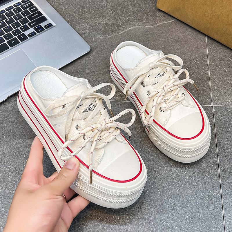 Thick-soled heightening half-tray espadrilles women's 2025 summer new one-pedal versatile flat-bottomed lightweight breathable board shoes women