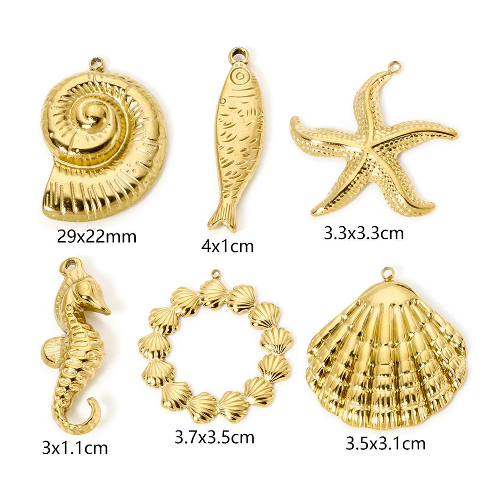1 Piece Seahorse Animal Shell 3D Charms 304 Stainless Steel Ocean Jewelry Pendants 18K Real Gold Plated Pendant for DIY Jewelry