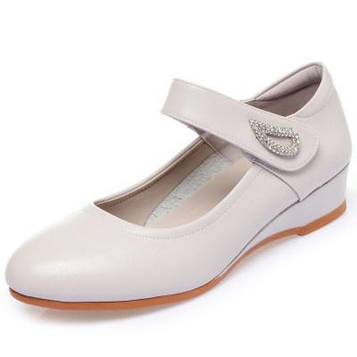 Mom shoes soft sole women's spring and autumn comfortable thick heel single shoes one-button versatile wedge heel medium women's leather shoes