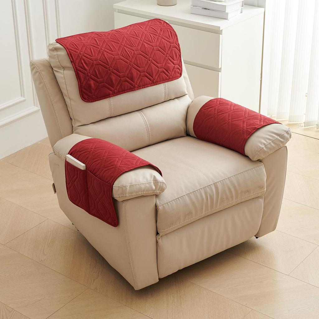 Dreiteilige Sofagarnitur: Armlehnenbezug, Kopfstützenkissenbezug & Armlehnenbezug mit Taschen