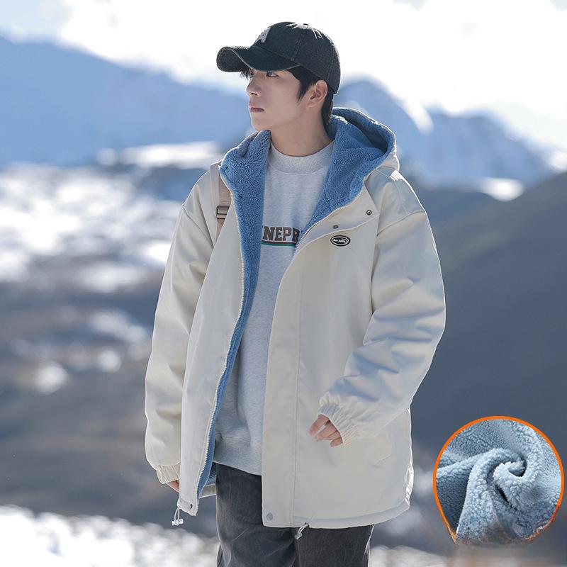 Veste deux pièces Homme Automne et Hiver Nouveau Style Peluche Peluche Épaissie Ample Uniforme de Baseball Vêtement de Travail