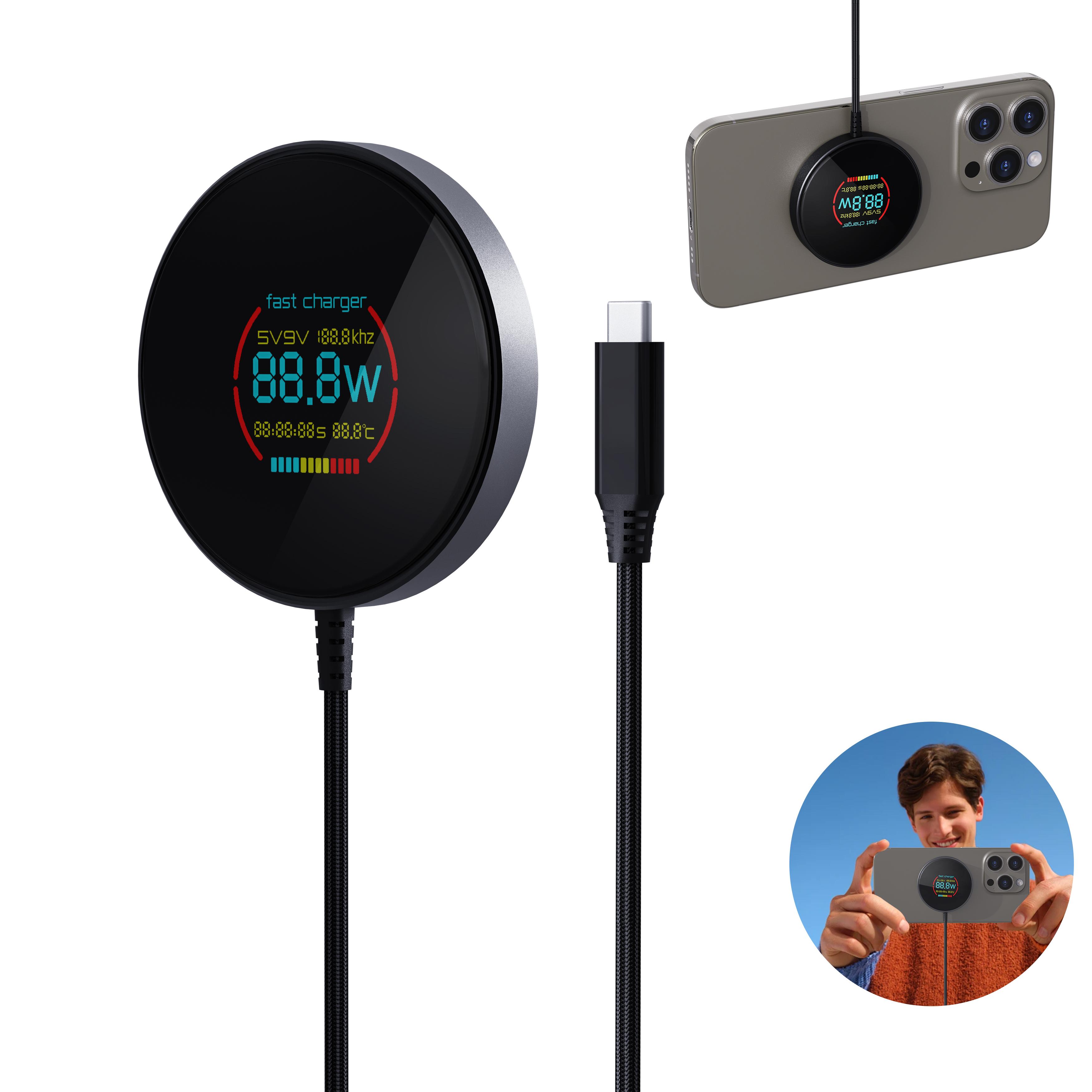 

Телефон Магнитное Беспроводное Зарядное Устройство Дисплей Питания и Температуры Умные Зарядные Устройства Для Magsafe iPhone 16 15 14 13 12 Pro Max Быстрая Зарядка