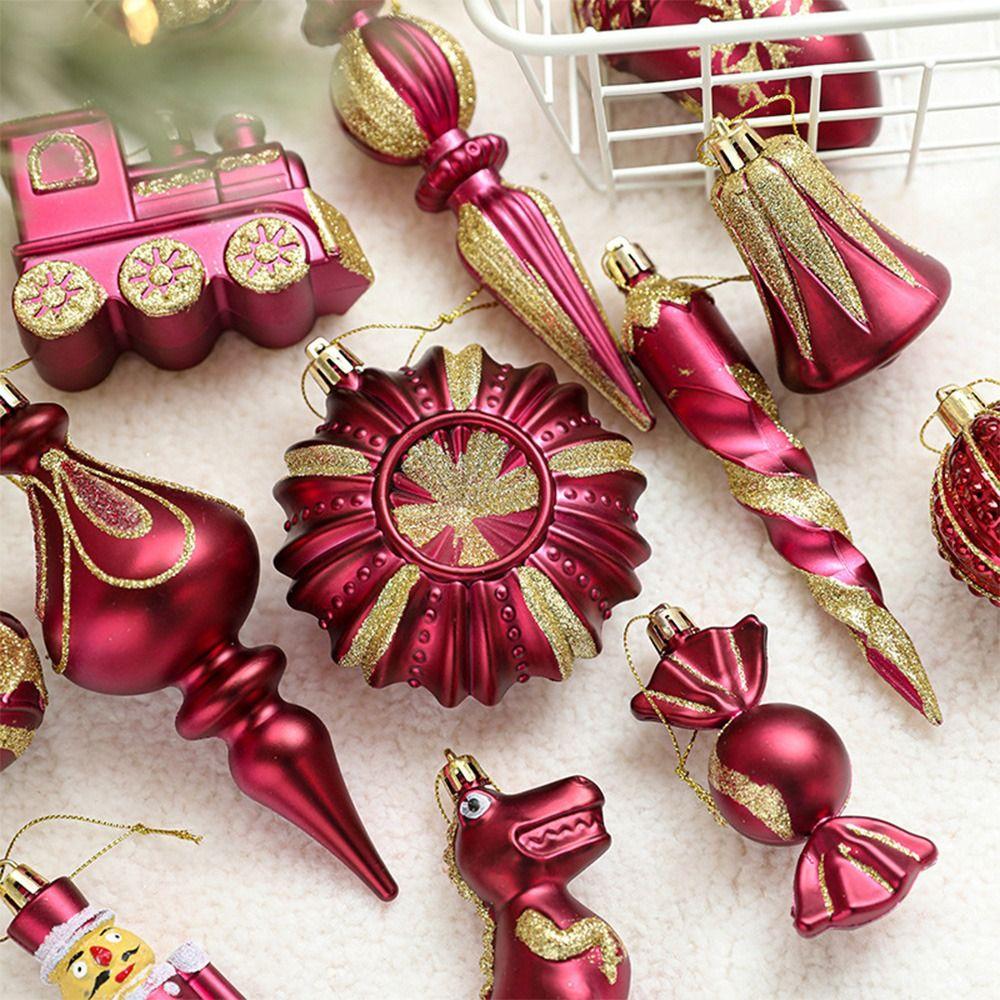 Rot-goldene Weihnachts-Hängedekoration Geschenk Tannenzapfen Plastik-Weihnachtsornament Kugel Festival-Gastgeschenke Handwerk Weihnachtsbaumkugeln Anhänger