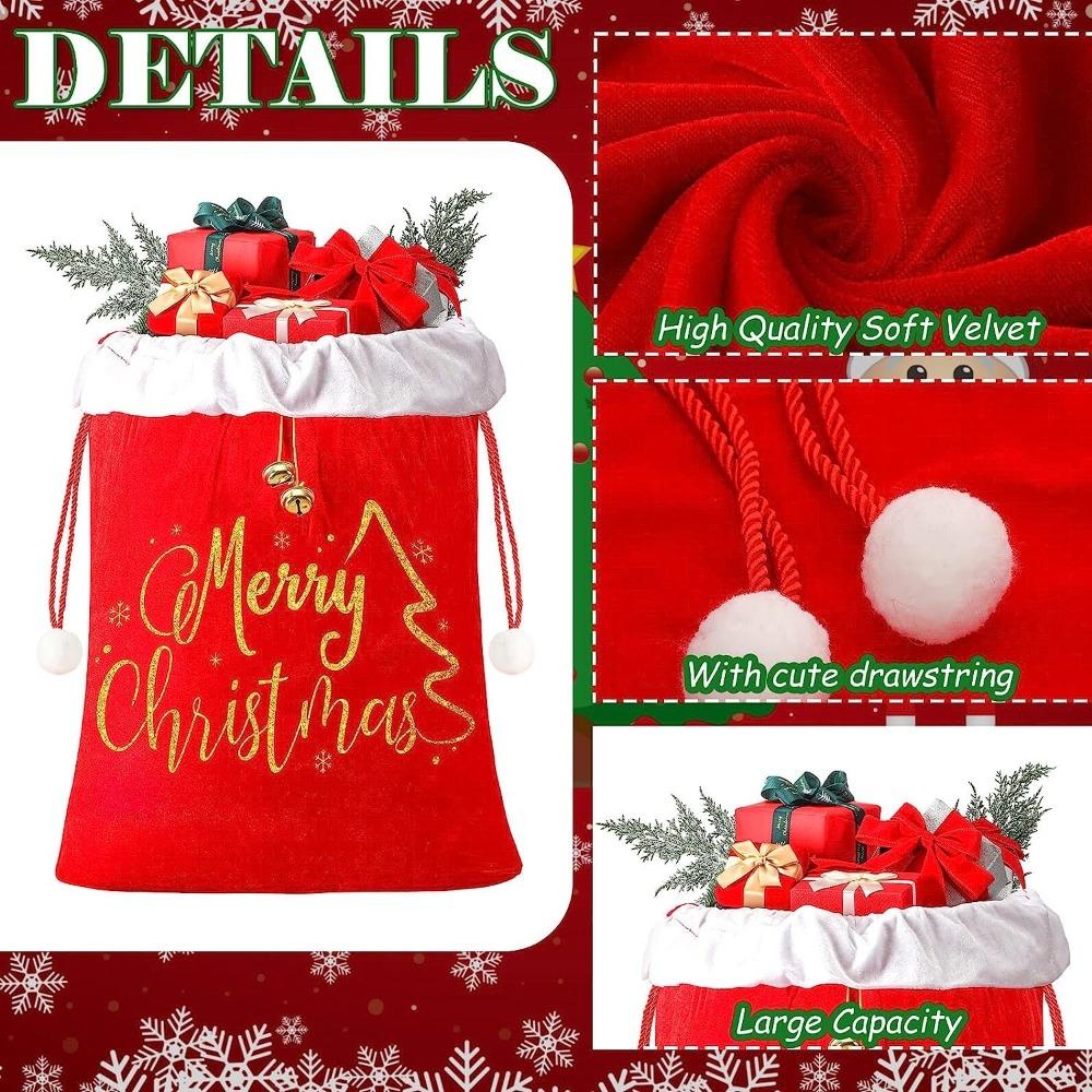 Red Velvet Burlap Santa Bags 25x36 Inch Jumbo Gift Bag Holiday Supplies Gift Wrap Trash Bags