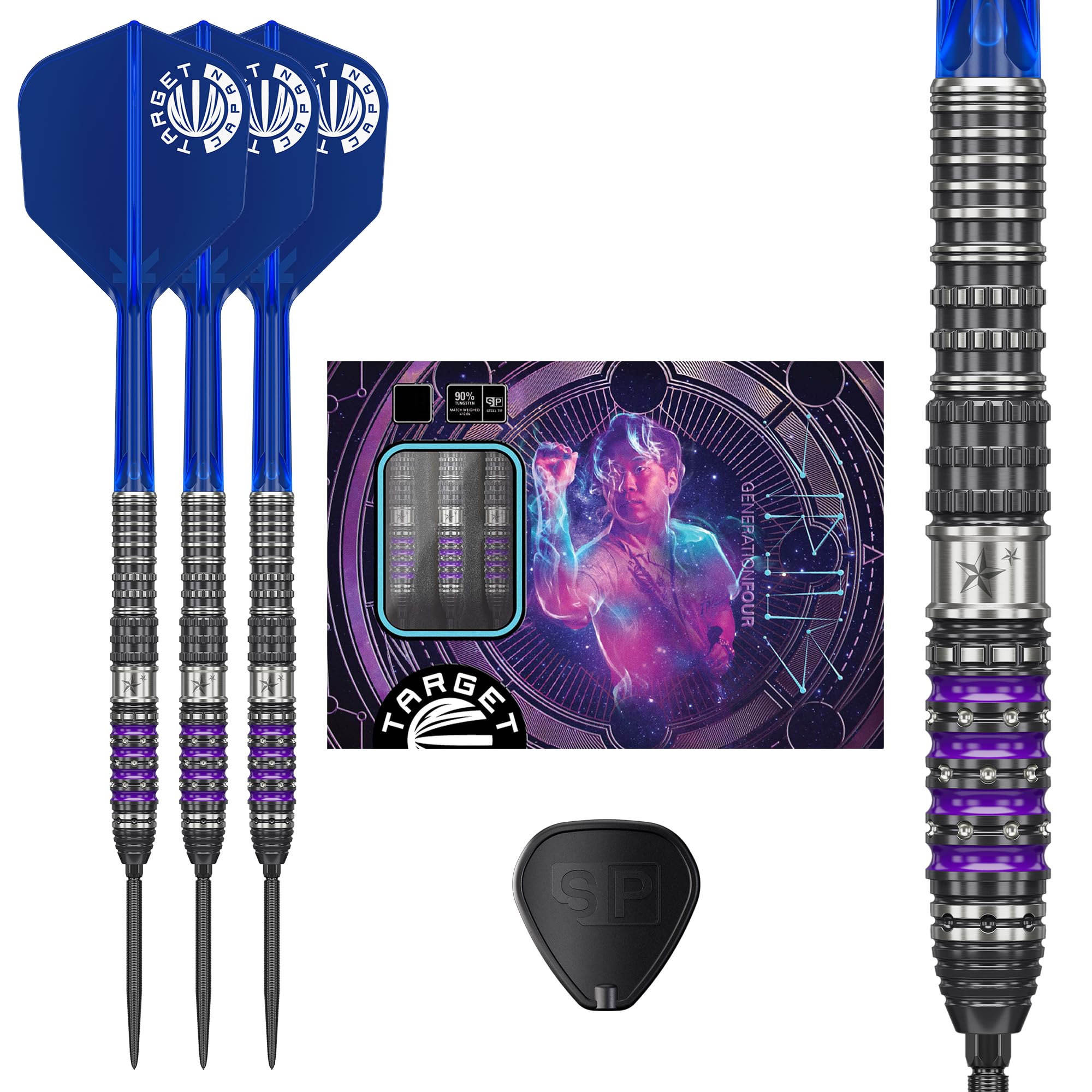 Target Japan PRIME SERIES SIRIUS GEN4 Yuta Hayashi 90% Tungsten Steel Tip Dart Set 22g K-Flex No.6 Shape Flights and Shafts SWISS BLACK NANO POINT 30m