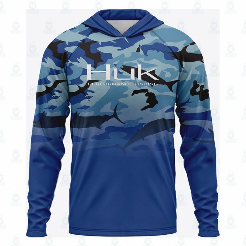 HUK Outdoor Fishing Hooded Sun Protection Shirt Quick-Dry Milk Silk Long Sleeve Men Use