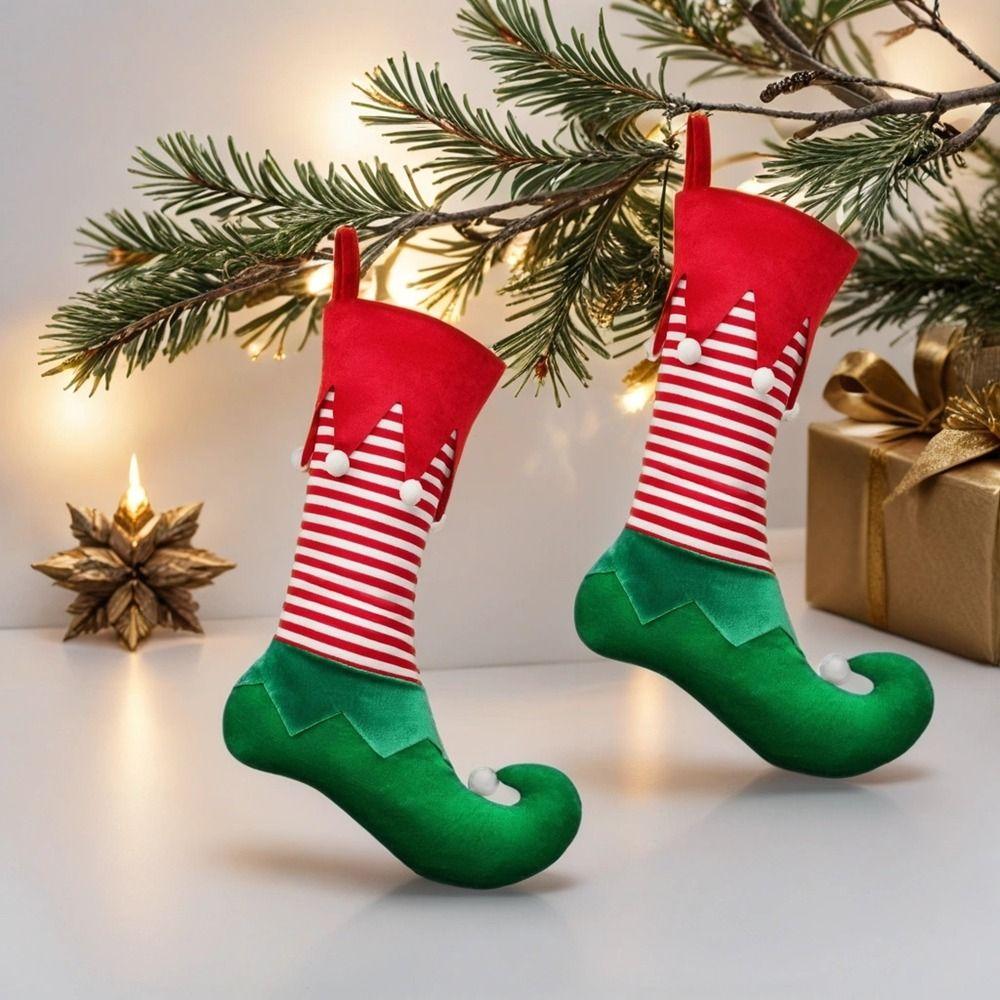 Striped Elves Christmas Stockings Hanging Christmas Stocking Ornaments  Fireplace