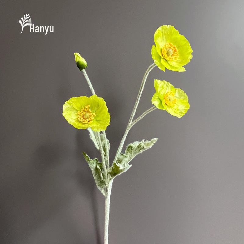 Autumn Poppy Flocked Artificial Flowers for Wedding and Home Decor
