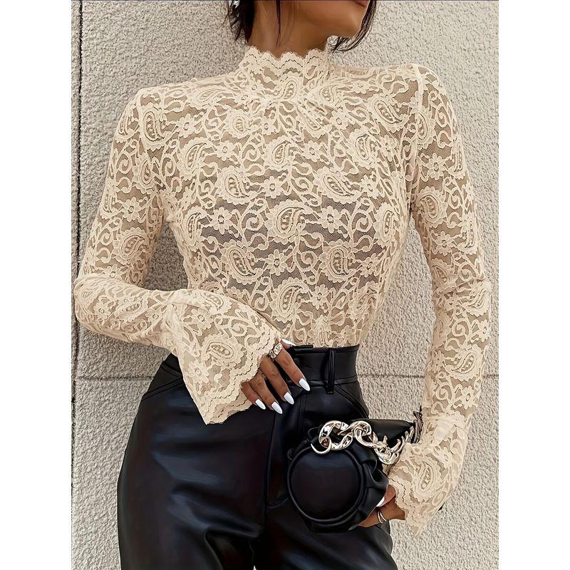 European and American Cross-Border 2026 New Style Sexy Paisley Lace Slim Fit Flared Sleeve Top for Women