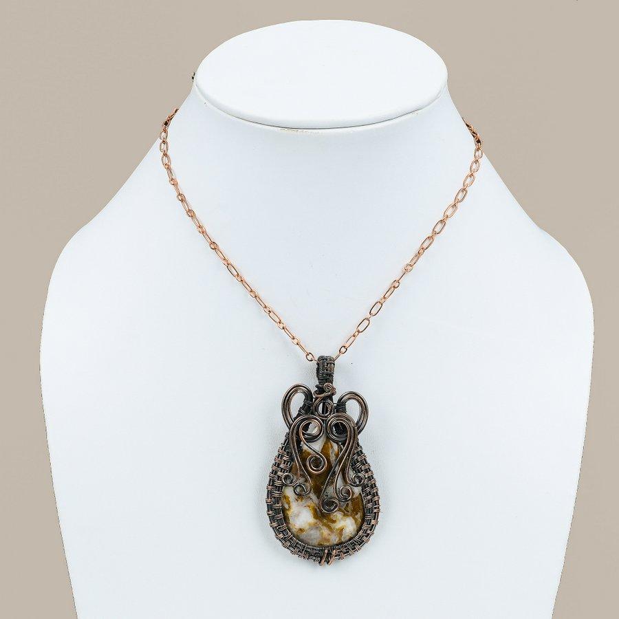 Silverleaf Jasper Handmade Copper Wire Wrap Jewelry Pendant 2.84" H2f96