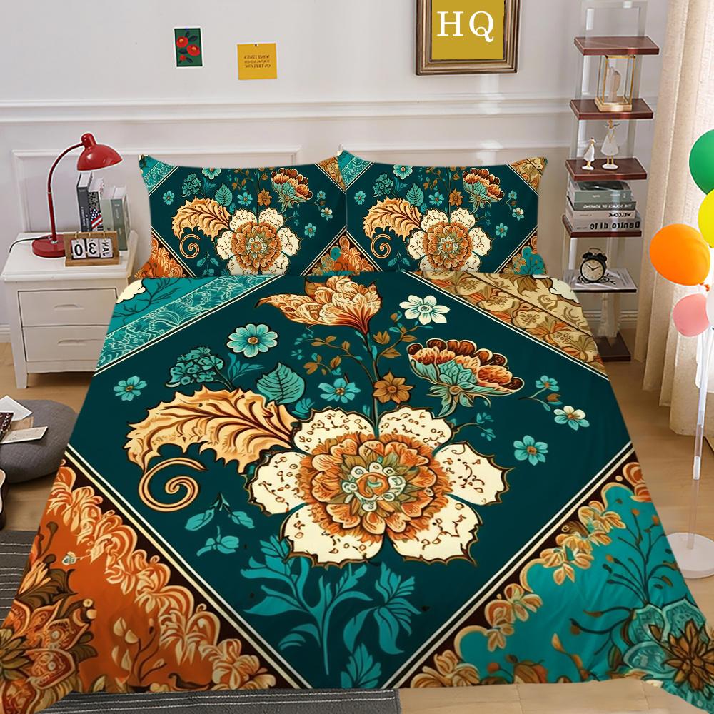 Set Biancheria da Letto Colorato Stampa Fiori 3D King Size Set Copripiumino Donna Set Letto in Poliestere Copri