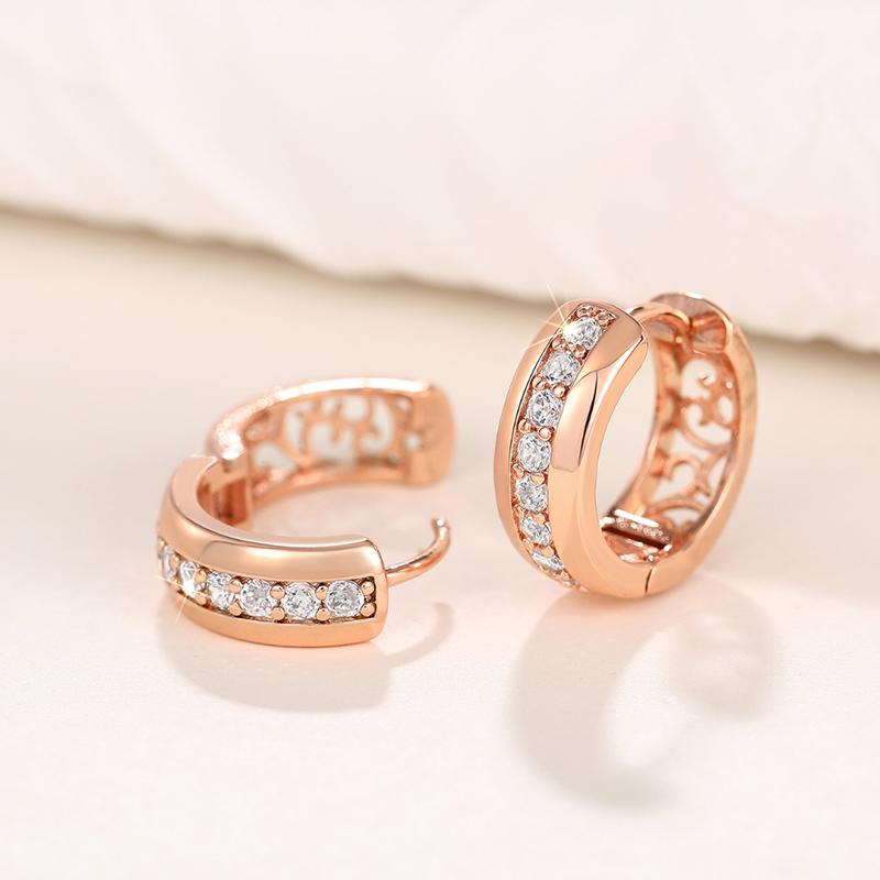 Rose Gold Color Hoop Earrings for Women Inlaid Shiny Crystal CZ Simple Elegant Girls Circle Earrings Statement Jewelry