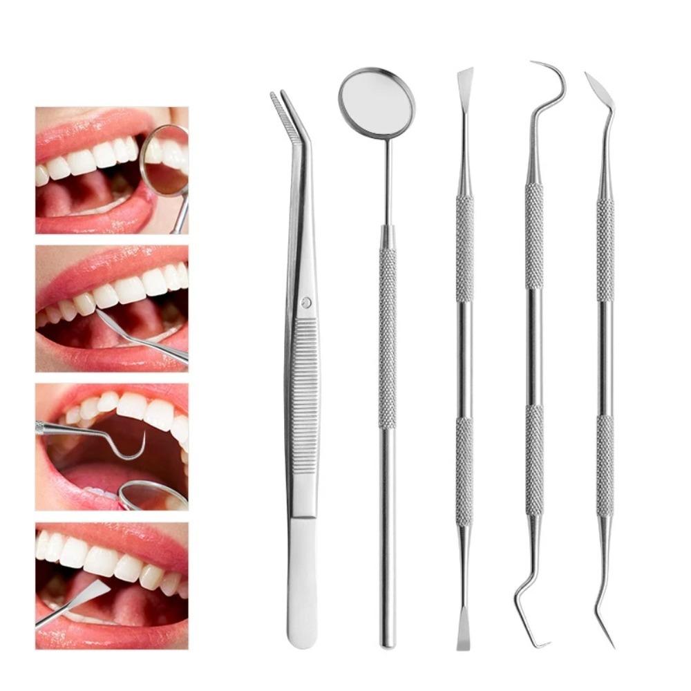 6-piece setSteel Dentist Clean Tools Dental Mirror Double Probe Sickle Hoe Tooth Cleaner Dental Tool Tooth Care Tool Kit