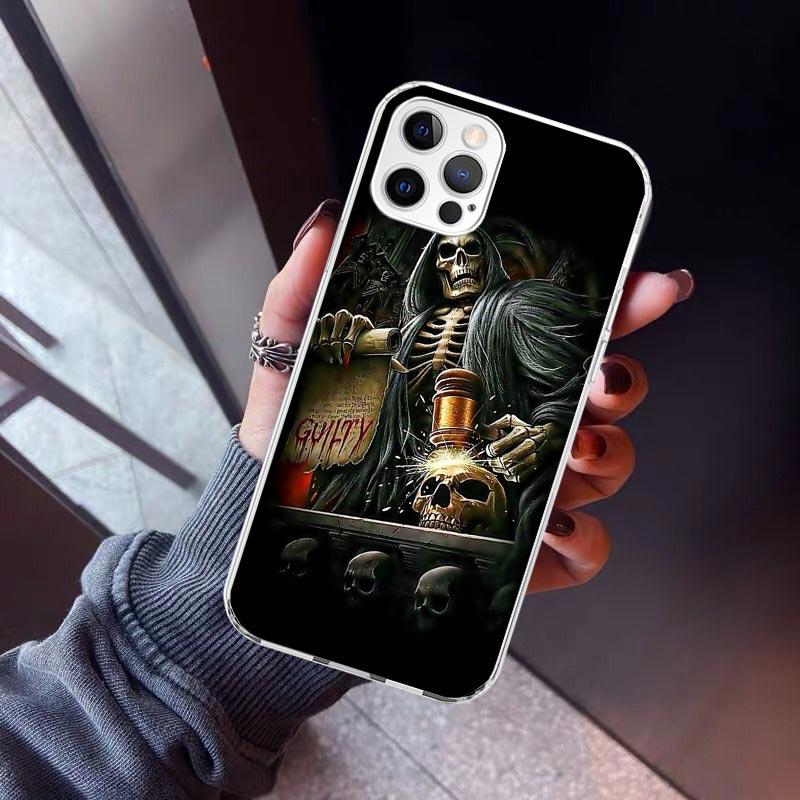 Reaper Skull Skeleton Gun Phone Case For iPhone 17 Air 11 13 Mini 14 15 Plus 16 12 Pro Max 16E SE 7 8 Pattern Soft TPU Back Cove