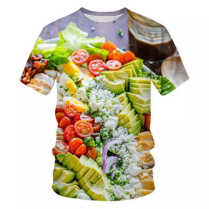Fried Chicken Pasta Graphic T-shirt for Men 3D Print Food Short Sleeve Loose Funny T Shirt Kids Casual Street Tee Shirts Tops