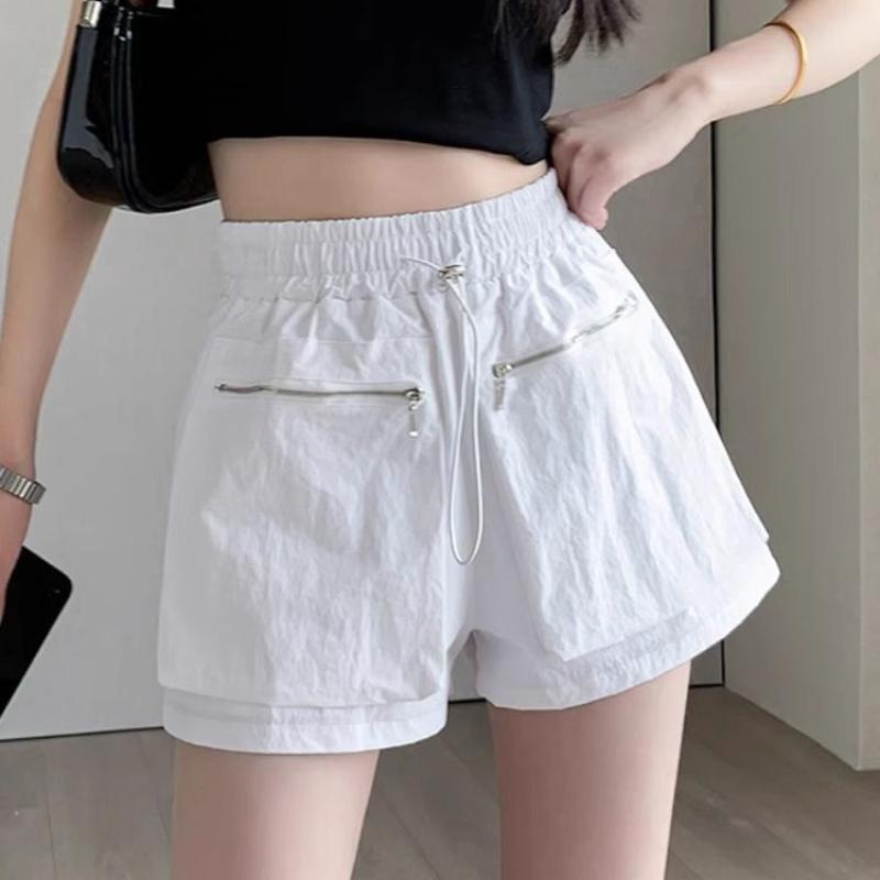 Zipper Large Pocket Drawstring Workwear Shorts for Women In Summer Elastic Waist Explosive Street Girl Casual Pants for Outdoor Wear