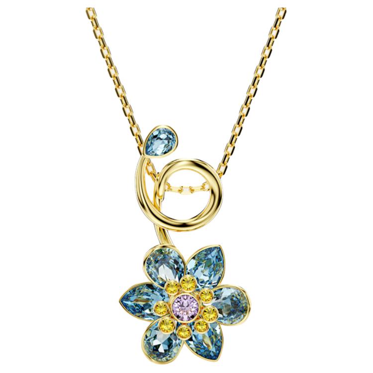 Swarovski Multicolor Flower Imitation Crystal Alloy Silver Plated Gold Plated Necklace Unisex necklace Blue 5709029 Box (Random Color)