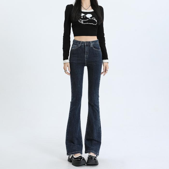 Women's High Waist Flared Jeans: Spring & Autumn Korean Retro Style