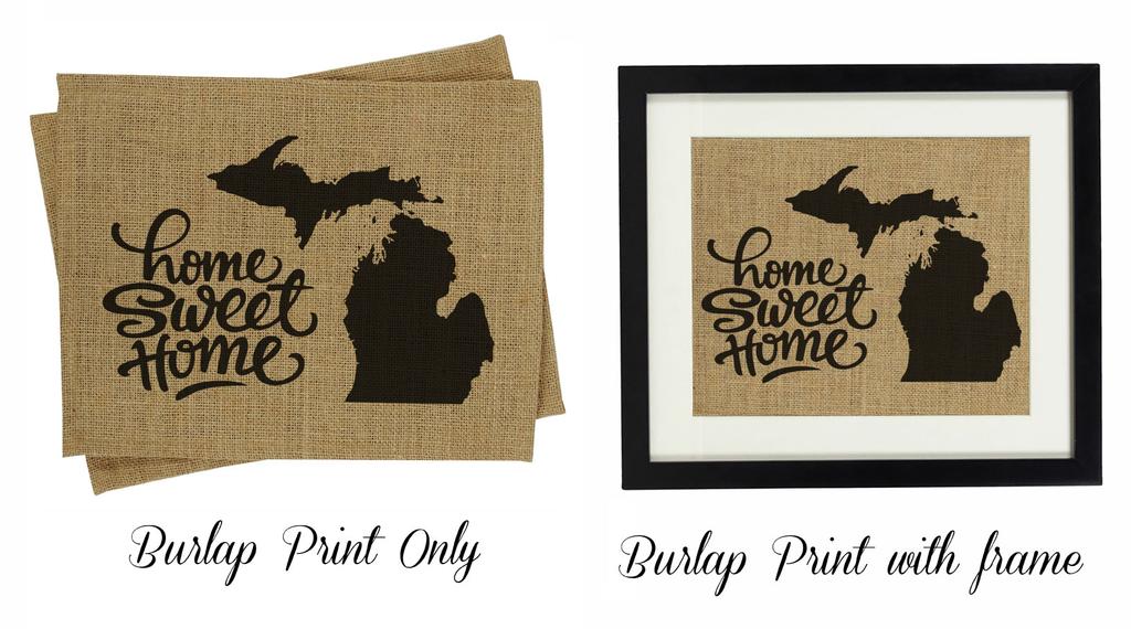 Darling Souvenir Home Sweet Home Burlap Print Wall Decor Michigan State Map Housewarming Gift-Burlap Print Only