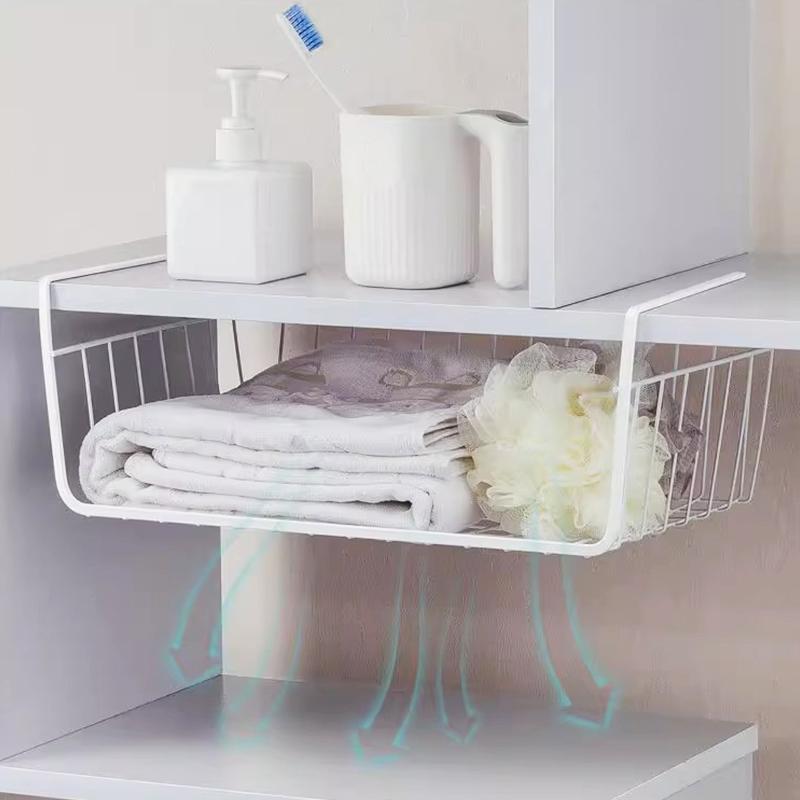 1PC kovové kuchyňské nářadí Velkokapacitní závěsné pod skříňkou Domácí Bílá/Černá Závěsná síť Košík Nástěnná skříň Úložný koš