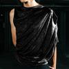 INCERUN Men One Shoulder Backless Velvet Glitter Ruffled Tops Casual T-shirts