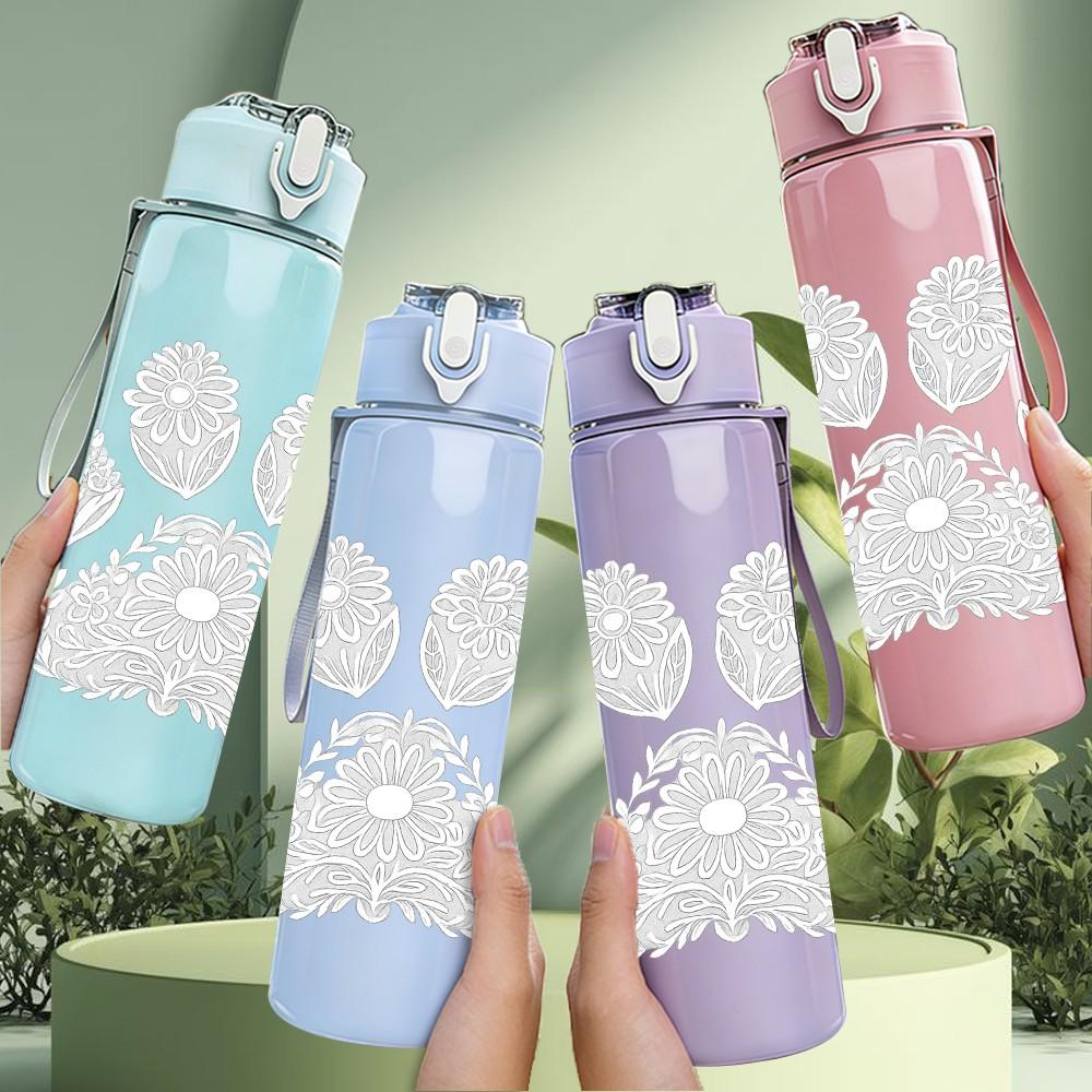 1PC Simple Animal Paw Print Art 750ml Color Plastic Sports Water Bottle Leakproof Flip Straw Lid Suitable for Sports Office Home Use