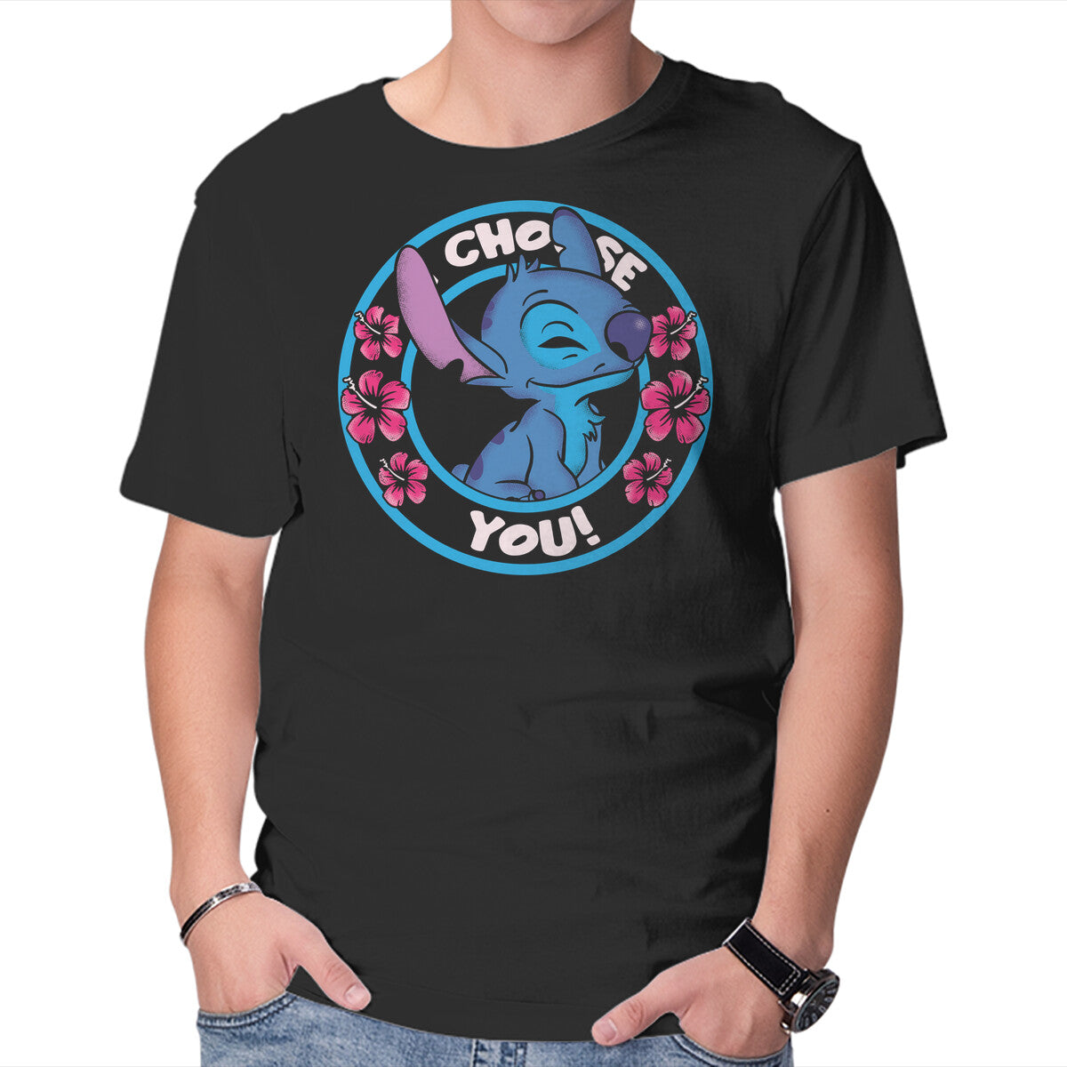Unisex Crew Neck T-Shirt I Choose You Stitch Graphic Short Sleeve Casual Tee L