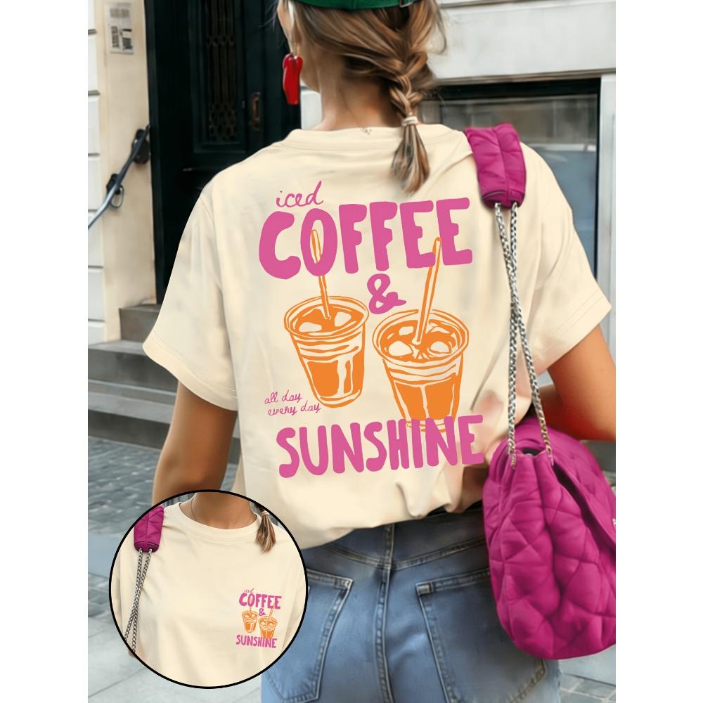 Summer New Iced Coffee Sunshine Graphic Printing T-shirt Women s Short-sleeved T-shirt Casual Wear Oversized Top M