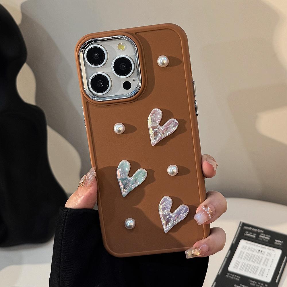 Three Dimensional Pearl Love Apple 17 Mobile Phone Case Iphone16 Laser 11 Suitable for 13promax Temperament 12 Soft 14