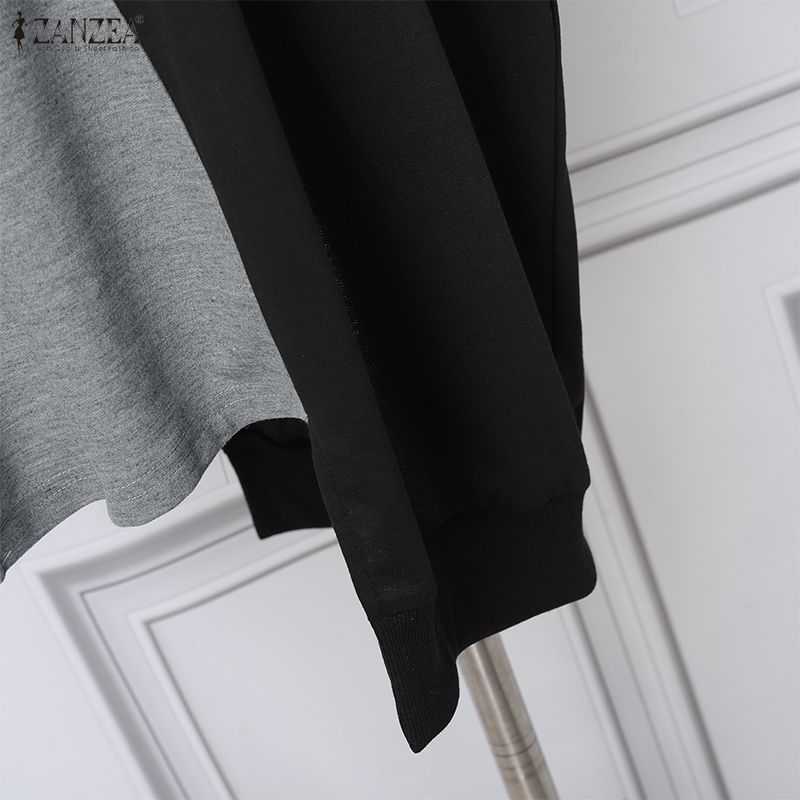 ZANZEA Women Casual Turtleneck Long Sleeve Patchwork Dress