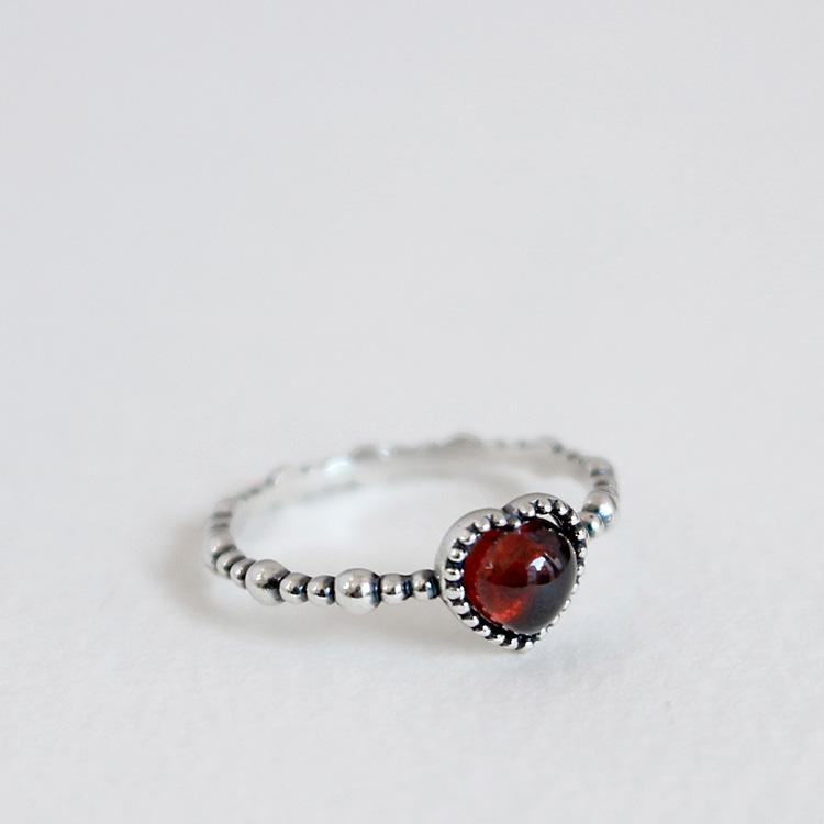47Bag 925 Silver Moonstone Garnet Heart Gemstone Ring Cuore