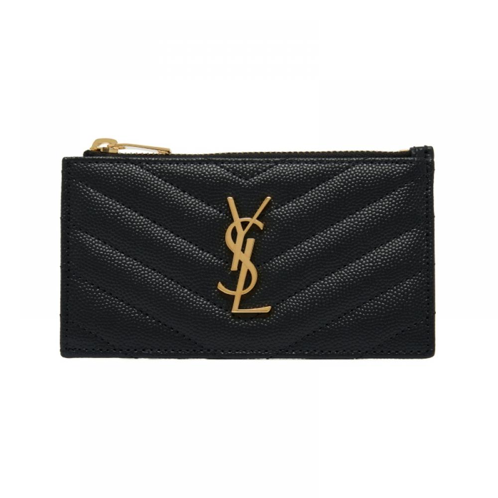 Saint Laurent Card Wallet Cassandra Monogram Matelass  Gold Zipper 607915 Bow01