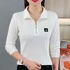 New Spring Autumn Stylish Zipper Lapel Fashionable Solid Color Casual Long-sleeved Top Base